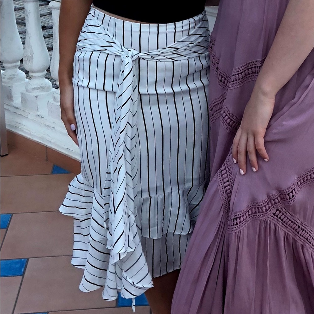 URBAN OUTFITTERS stripped, ruffle midi skirt